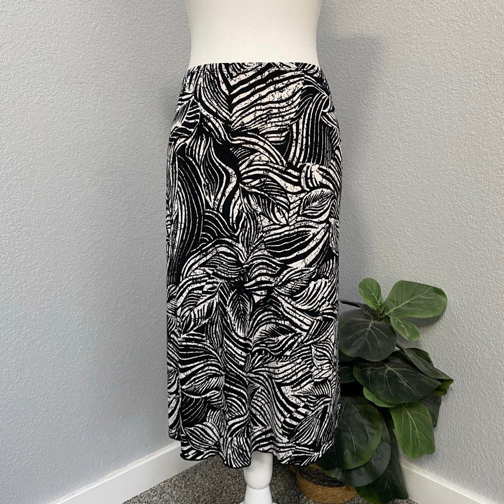 BLACK WHITE ABSTRACT LEAF PRINT MIDI SKIRT Y2K DARK COTTAGECORE SOFTGIRL BOHO